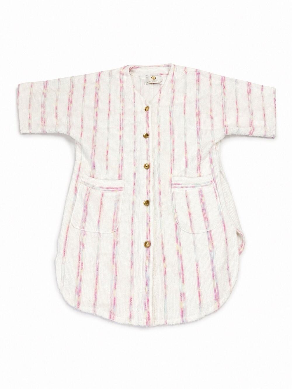 Stan Herman Women’s Size Large Terry Cloth Button Front Cover Up Pastel Stripe